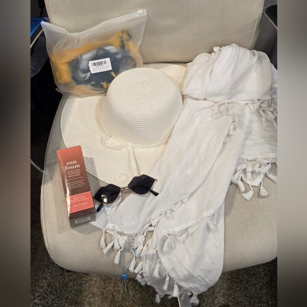 Swim Bundle! Hat, Glasses, Wrap, 2 Pc Suit, Self Tanner
